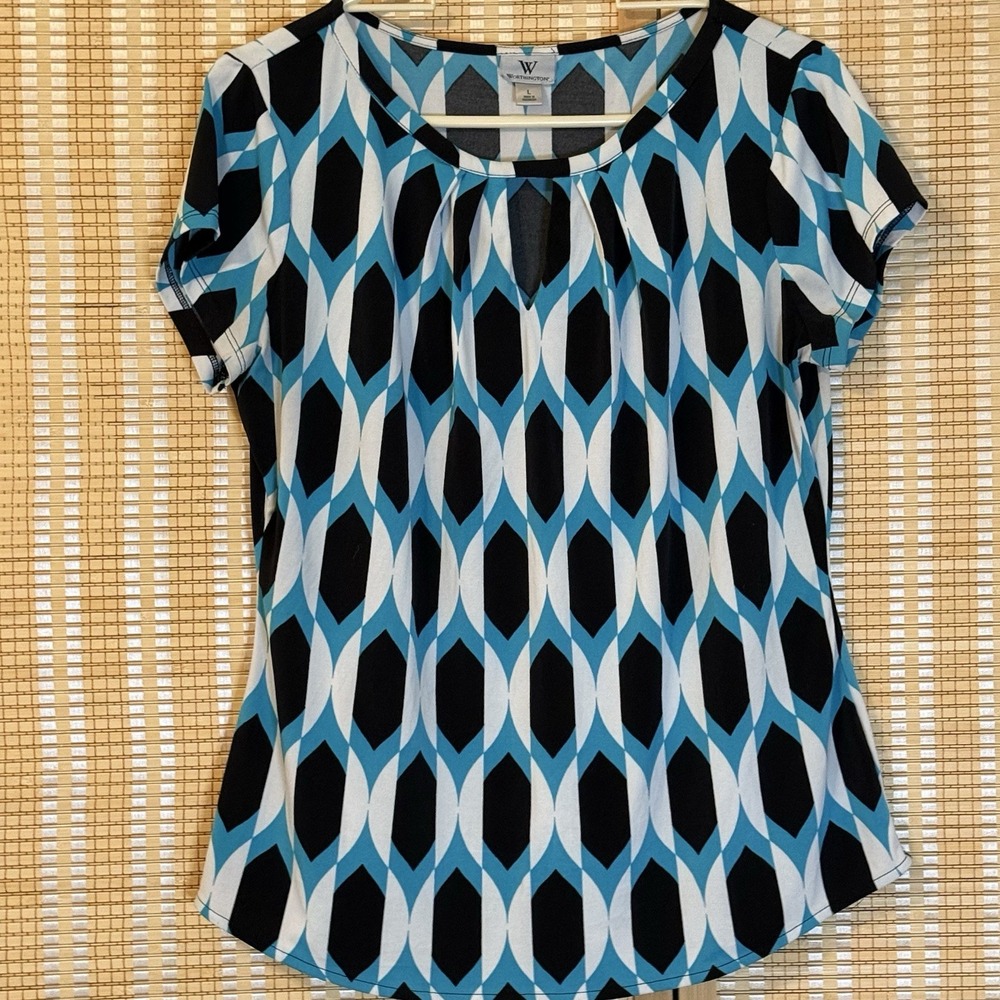Worthington Womens L Multicolor GeometricPrint Short Sleeve Office City‎ Resort